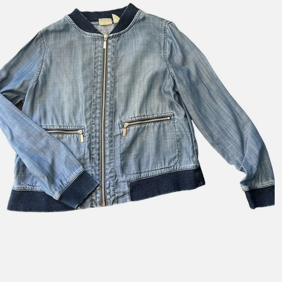 Zenergy by Chico’s Size 3 Jean Cropped Bomber Jacket - Picture 8 of 8